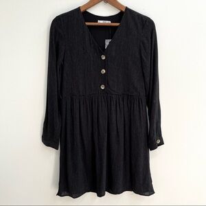 MNG Mango charcoal gray babydoll long sleeve button front dress size 4